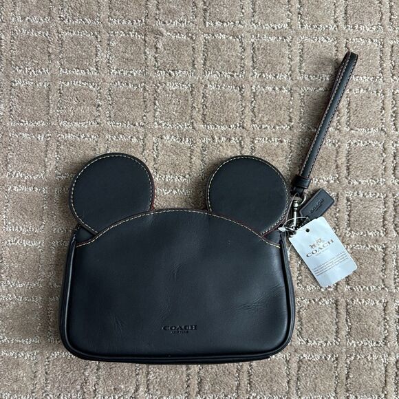 Coach Disney Mickey Mouse Ear Wristlet Black Leather Limited Ed F59529 NWT